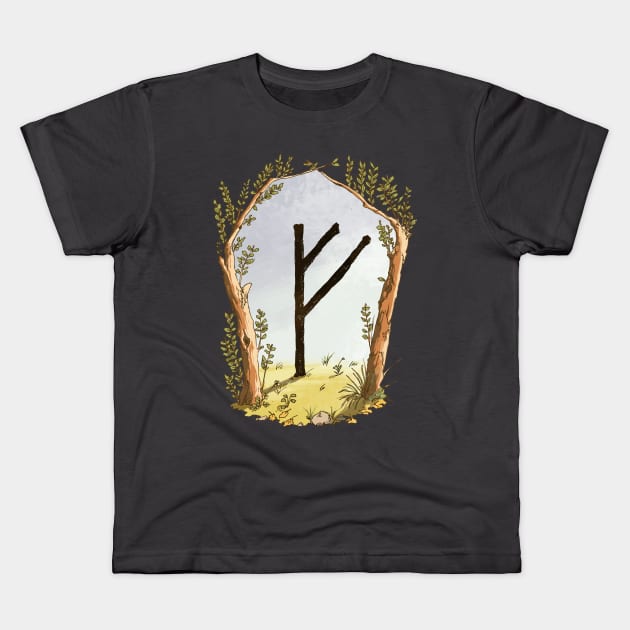 rune fehu - magical symbol Kids T-Shirt by Karolina Studena-art